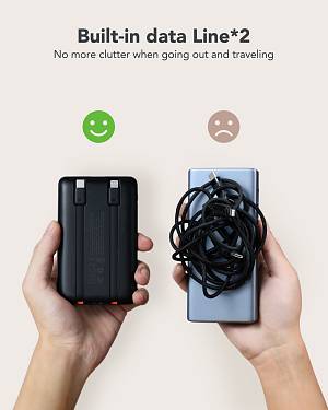 Veger C11 - 10,000mAh 22.5W PD Digital Display Light Weight Powerbank With Built In Non-MFI Lightning & USB-C Cable