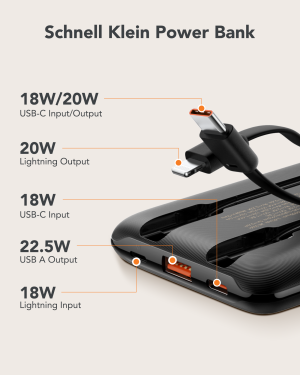 Veger C11 - 10,000mAh 22.5W PD Digital Display Light Weight Powerbank With Built In Non-MFI Lightning & USB-C Cable