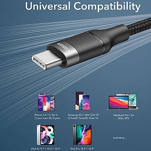 Veger CC02 - Braided USB 2.0 100W Cable USB-C male - USB-C male Μαύρο 1.5m