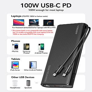 Veger TC130 Power Bank 25000mAh 130W με Θύρα USB-A και Θύρα USB-C Power Delivery Μαύρο