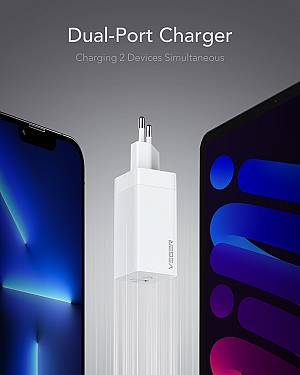 Veger CPD65E Φορτιστής Χωρίς Καλώδιο GaN με Θύρα USB-A και Θύρα USB-C 65W Power Delivery / Quick Charge 3.0 Λευκός