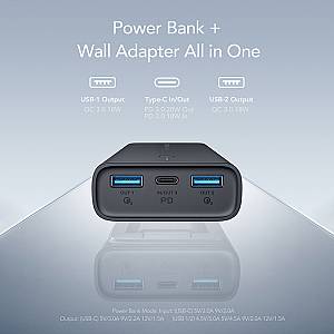 Veger ACE100 Power Bank 10000mAh 20W με 2 Θύρες USB-A και Θύρα USB-C Power Delivery / Quick Charge 3.0 Μαύρο
