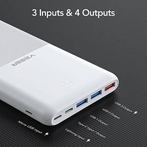 Veger S22 Power Bank 20000mAh 20W με 3 Θύρες USB-A και Θύρα USB-C Power Delivery / Quick Charge 3.0 Λευκό
