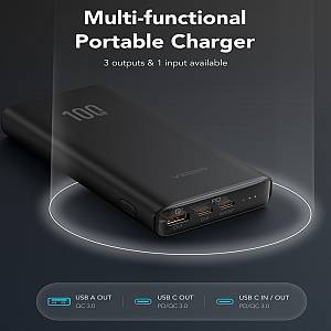 Veger T100 Power Bank 20000mAh 100W με Θύρα USB-A και 2 Θύρες USB-C Power Delivery Μαύρο