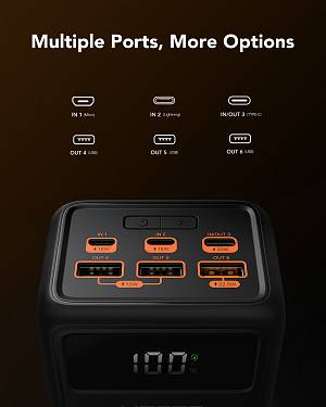 Veger VP5001 Tank Lite Power Bank 50000mAh 22.5W with 3 USB-A Ports and USB-C Port Power Delivery Black