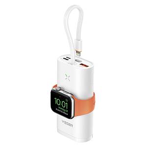 VEGER W1162S MagFan portable battery - 10000 mAh, built-in cable and for charging Apple Watch and all QI devices, white