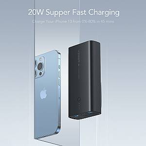 Veger ACE100 Power Bank 10000mAh 20W με 2 Θύρες USB-A και Θύρα USB-C Power Delivery / Quick Charge 3.0 Μαύρο