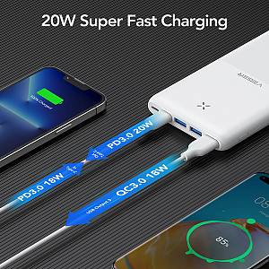Veger S22 Power Bank 20000mAh 20W με 3 Θύρες USB-A και Θύρα USB-C Power Delivery / Quick Charge 3.0 Λευκό