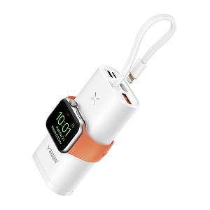 VEGER W1162S MagFan portable battery - 10000 mAh, built-in cable and for charging Apple Watch and all QI devices, white