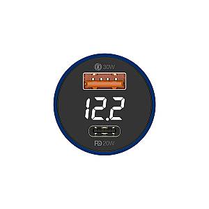 RECCI RCC-N20 50W PD3.0+QC3.0 Transparent Car Charger With Dig. Display - Blue
