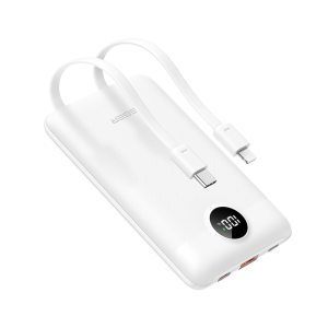 Veger C11C - 10,000mAh 22.5W PD Digital Display Light Weight Powerbank With Built In Non-MFI Lightning & USB-C Cable Λευκό