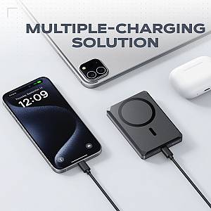 Veger X5 - 6-IN-1 | Wireless Powerbank | 5000mAh Fast Charging | Magnetic Wallet | Apple-certified Find My | 0-90° Adjustable Stand | Iconic Style