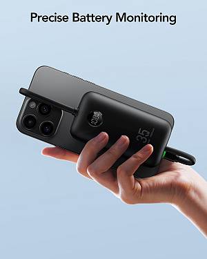 Veger K1 - 10,000mAh 35W PD Digital Display Powerbank With Built In Non-MFI Lightning & USB-C Cable