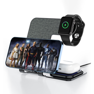 Veger Y9 3 in 1 Wireless Charging Station - Βάση Ασύρματης Φόρτισης Qi για Smartphone / Airpods / Apple Watch - Tarnish Grey