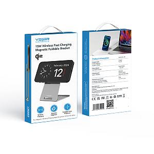 Veger Q7 - Aluminum QI2 standard 15W magnetic wireless charger, foldable ultra-thin design, black