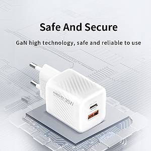 RECCI RC83E - 35WGaN Fast Charging USB-C + USB-A |QC3.0 - White