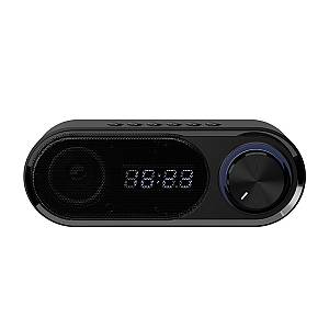 RECCI RSK-W41 -  Clock Wireless Speaker Double Alarm  Clock Function  Rotating Luminous Light - BLACK