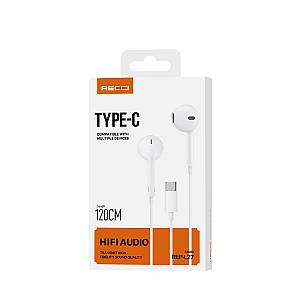Recci REP-L27 In-ear Handsfree Headphones with Connector USB-C - White