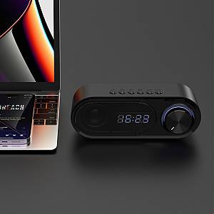RECCI RSK-W41 -  Clock Wireless Speaker Double Alarm  Clock Function  Rotating Luminous Light - BLACK