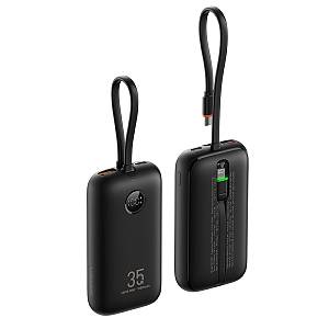Veger K1 - 10,000mAh 35W PD Digital Display Powerbank With Built In Non-MFI Lightning & USB-C Cable