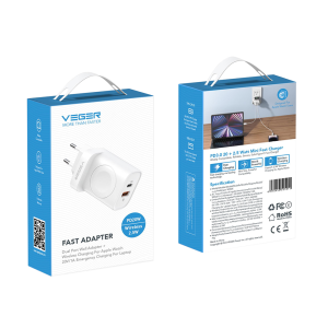 Veger W002E Φορτιστής Χωρίς Καλώδιο με Θύρα USB-A και Θύρα USB-C 20W Power Delivery Λευκός