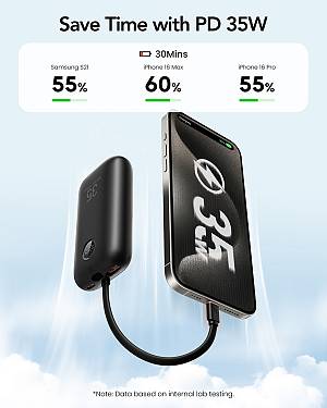 Veger K1 - 10,000mAh 35W PD Digital Display Powerbank With Built In Non-MFI Lightning & USB-C Cable