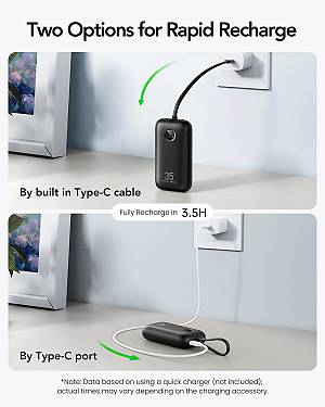Veger K1 - 10,000mAh 35W PD Digital Display Powerbank With Built In Non-MFI Lightning & USB-C Cable