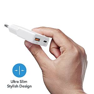 Veger TC301 Φορτιστής Χωρίς Καλώδιο με Θύρα USB-A και Θύρα USB-C 30W Power Delivery / Quick Charge 3.0 Λευκός
