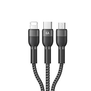 Recci RTC-T12 3 in 1 Fast Charging Cable 66W (Lightning, Type-C, Micro) 120cm – Black