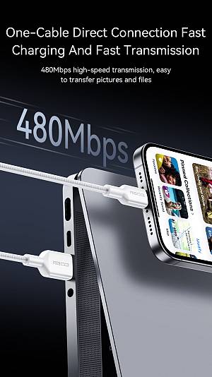 RECCI RS46CL - PD30W Fast Charging Type-C to Lightning Data Cable 1.2M - Black