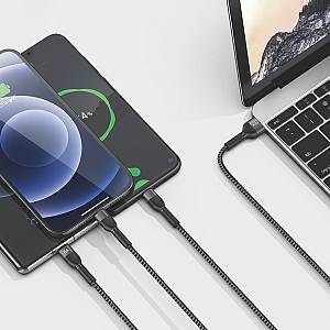 Recci RTC-T12 3 in 1 Fast Charging Cable 66W (Lightning, Type-C, Micro) 120cm – Black