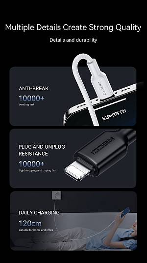 RECCI RS46CL - PD30W Fast Charging Type-C to Lightning Data Cable 1.2M - Black