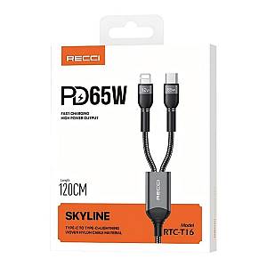 Recci RTC-T16 Cable 2-in-1 USB-C & Lightning 1.2M - Black