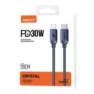 Recci RS09CL - PD30W Crystal Type-C σε Lightning Fast Charging Data Cable 1.2M Blue