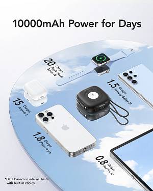 Veger W1185 - PD20W MagCore 3in1 - 10,000mAh Wireless Charging Powerbank for Apple iPhone, Watch & AirPods - Black