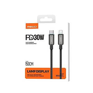 RECCI RS42CL - PD30W Lamp Sisplay Fast Charging Type-C to Lightning Data Cable 1.5M - Black