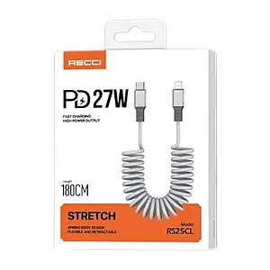Recci RS25CL PD 27w Stretch USB C to Lightning  180cm Cable Silver