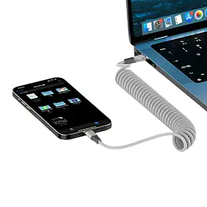 Recci RS25CL PD 27w Stretch USB C to Lightning  180cm Cable Silver