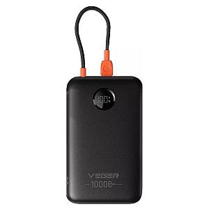 VEGER W1189-K1C 10,000mAh Ultra-Slim Power Bank with Integrated USB-C Cable, 22.5W Power Delivery Pocket-Sized External Battery Pack for iPhone 15/16, Samsung & Xiaomi