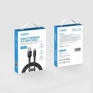 VEGER AC04 66W USB-A to USB-C Cable, 1.2m Premium Braided Fast Charging Cord for Huawei SuperCharge, Oppo SuperVOOC, Xiaomi Quick Charge, Type-C Charging Cable