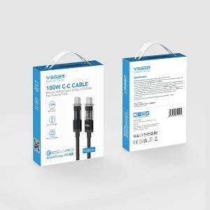 VEGER CC16 - 100W USB-C to USB-C Premium Fast Charging Cable (1.5m/5ft) with Smart LED Logo, PD 3.0 & QC 4.0+ High-Density Braided Power Cord