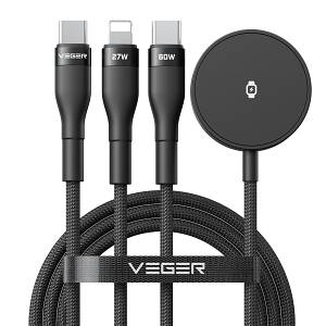 VEGER V730 - Multi-Functional 3-in-1 Fast Charging Cable | 92W Power Delivery & Smartwatch Wireless Charger