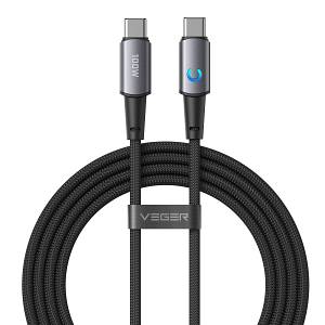 VEGER CC1-ZSD 100W USB-C to USB-C Cable with Smart LED Indicator, 1.5m Premium Nylon Braided PD 3.0 Fast Charging Cord for MacBook Pro, iPad, Samsung S26/S25, PPS 2.0, SuperVOOC