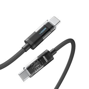VEGER CC16 - 100W USB-C to USB-C Premium Fast Charging Cable (1.5m/5ft) with Smart LED Logo, PD 3.0 & QC 4.0+ High-Density Braided Power Cord