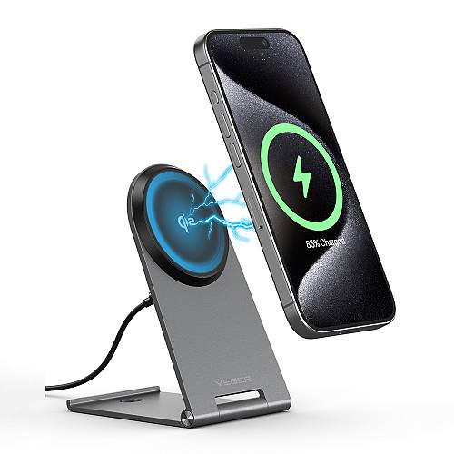Veger Q7 - Aluminum QI2 standard 15W magnetic wireless charger, foldable ultra-thin design, black