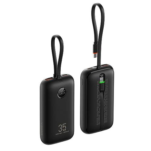 Veger K1 - 10,000mAh 35W PD Digital Display Powerbank With Built In Non-MFI Lightning & USB-C Cable