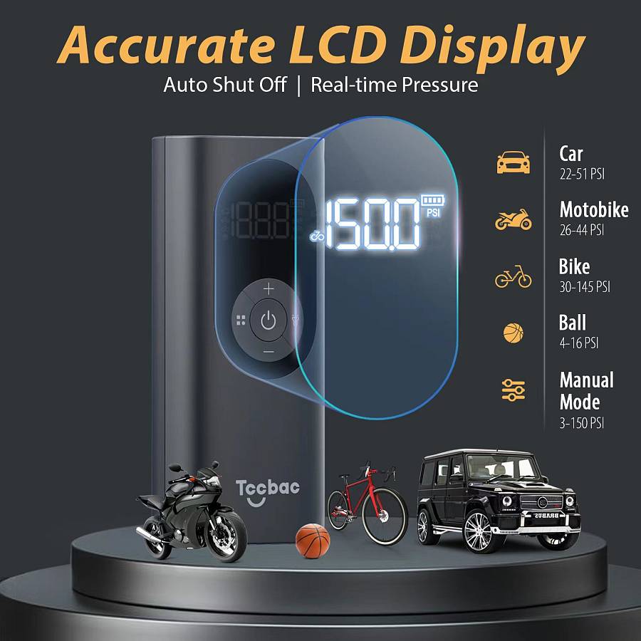 TCCBAC TC-AP01 Τρόμπα Αυτοκινήτου 150PSI Επαναφορτιζόμενη 12V