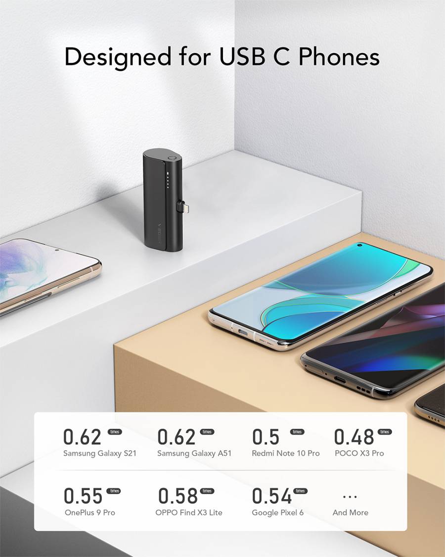Veger V0556 Power Bank 5000mAh 20W με Θύρα USB-C Power Delivery Μαύρο