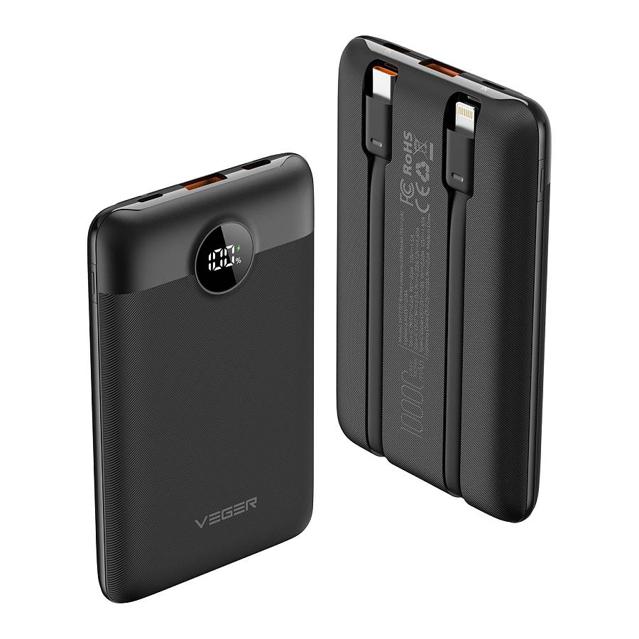 Veger C11 - 10,000mAh 22.5W PD Digital Display Light Weight Powerbank With Built In Non-MFI Lightning & USB-C Cable