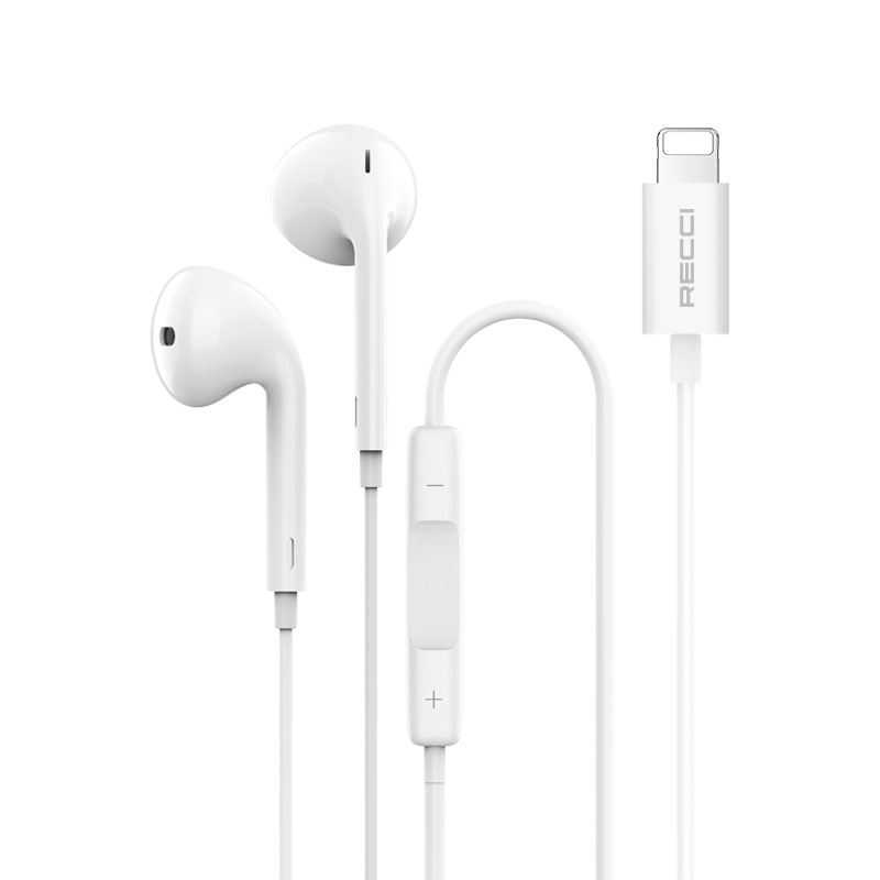 Recci Rep-l28 Earbuds Handsfree Headphones with Connector Lightning White
